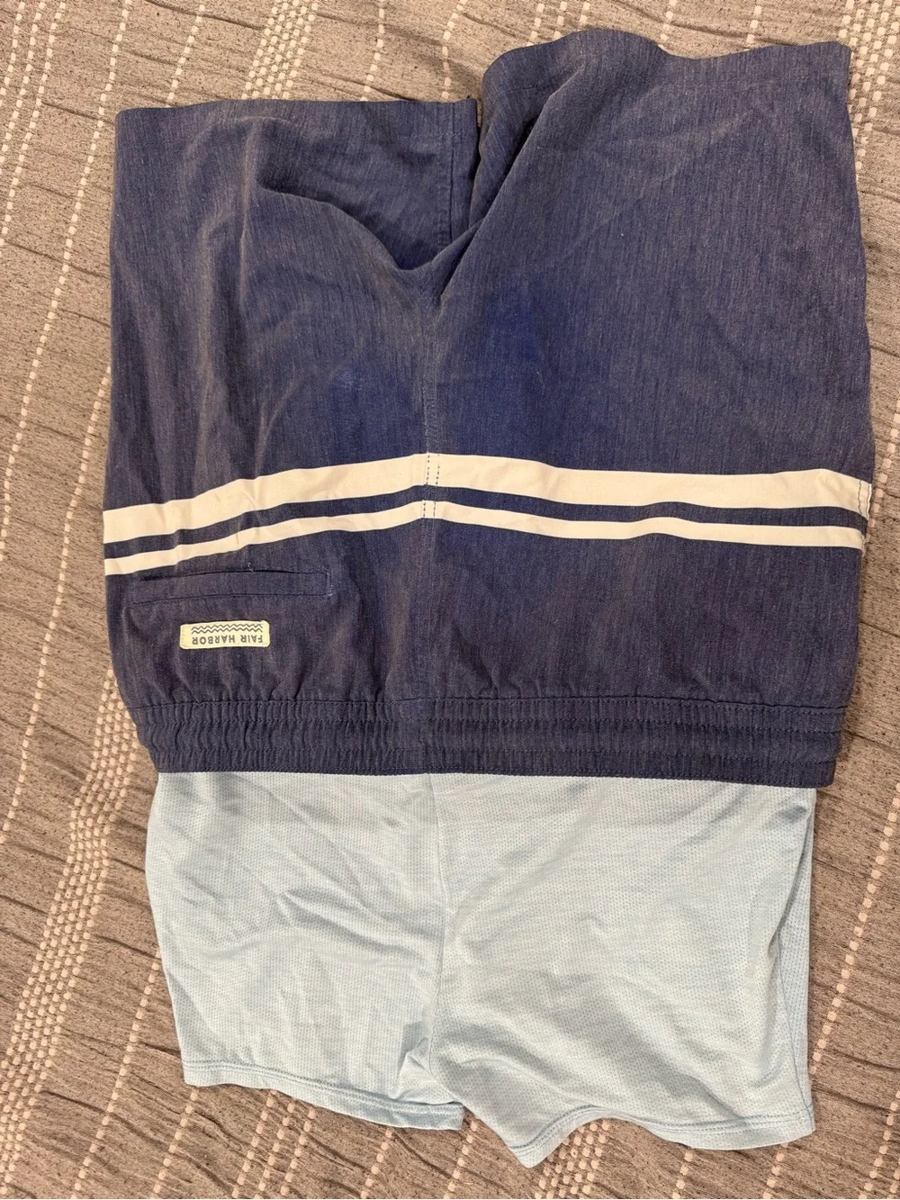 Fair Harbor Navy Swim Trunks with White Double Stripe